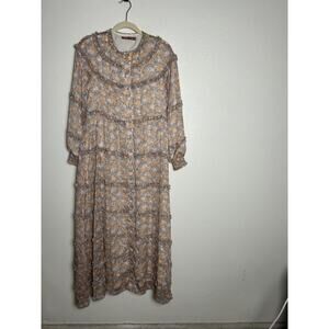 Gemma Albright Floral Maxi Long Sleeve Ruffle Lined Tiered Dress Sz Small